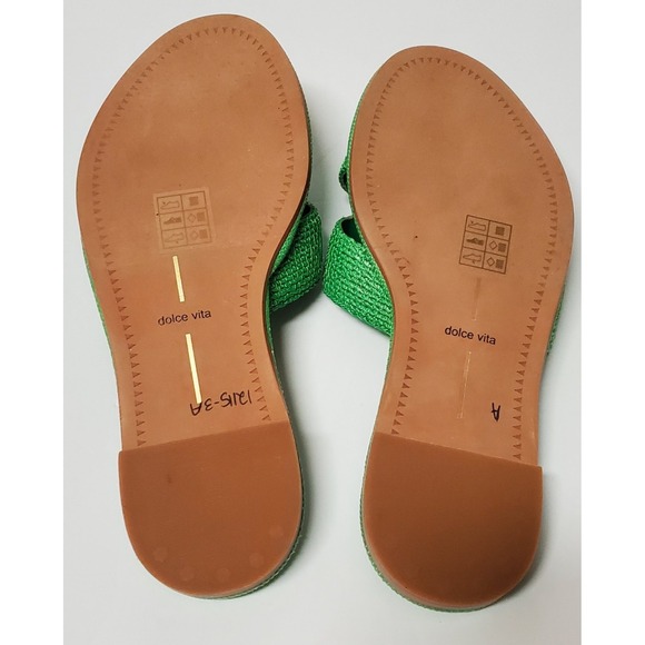 Dolce Vita Sandals Atomic in Green 8 Woven/Raffia Natural Fabric Slip-On Shoes - Picture 7 of 8